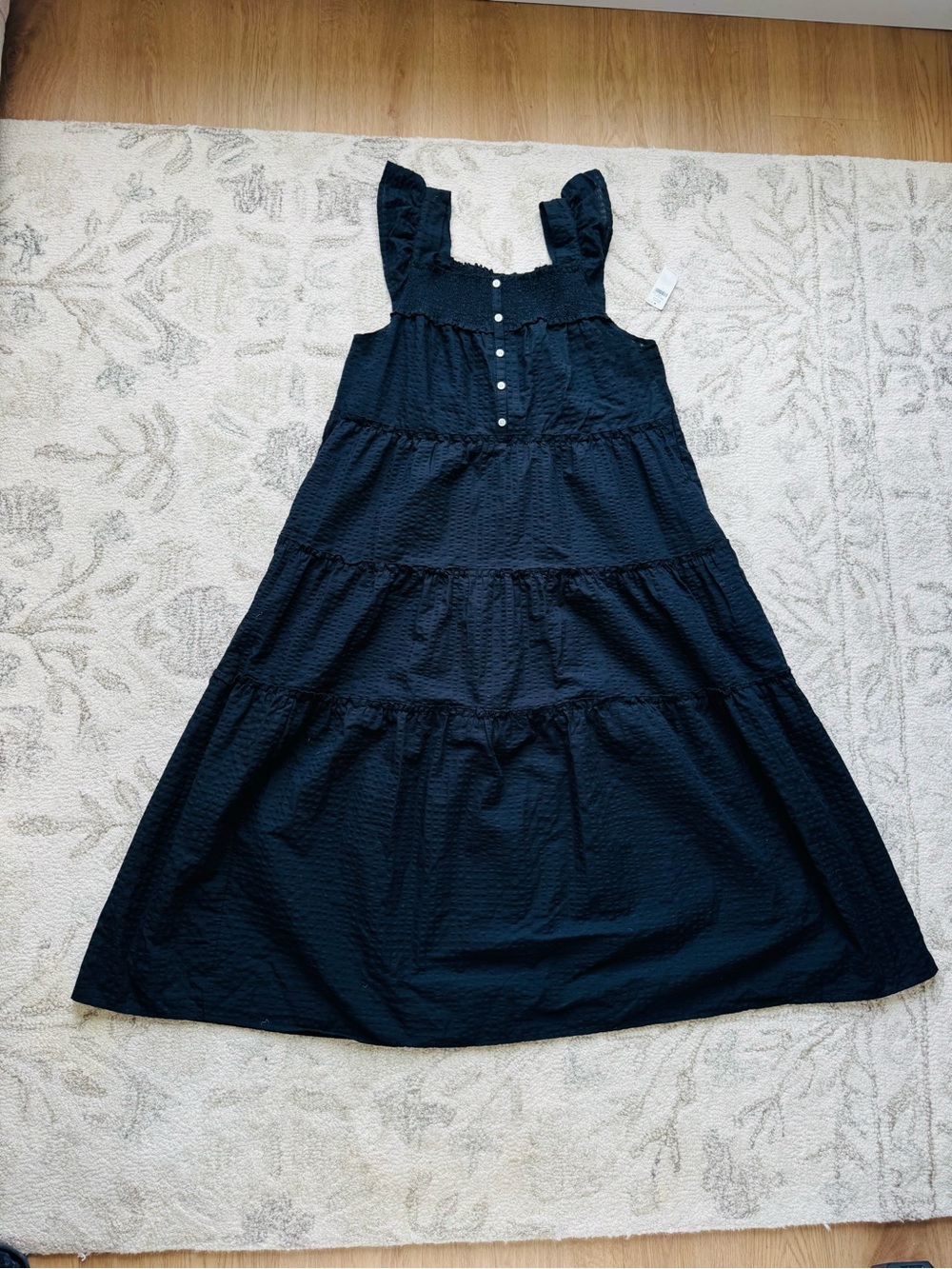 Old Navy Black Flutter Sleeve Tiered Smocked Midi Swing Dress